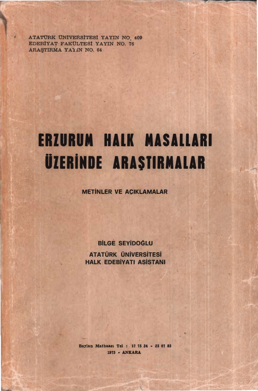 Erzurum Halk Masalları Üzerinde Araştırmalar PDF – Bilge Seyidoğlu