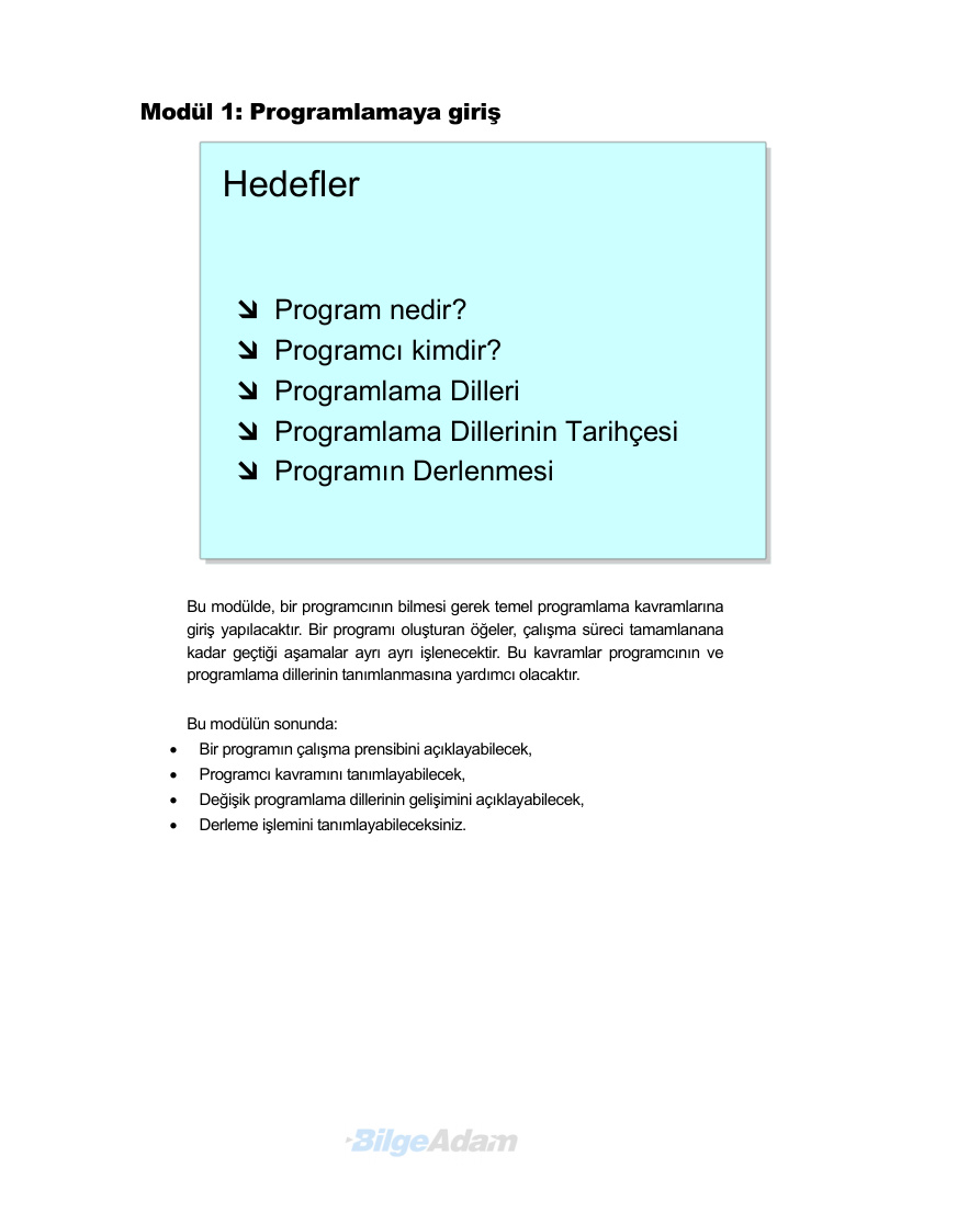 Programlamaya Giriş PDF – Bilge Adam