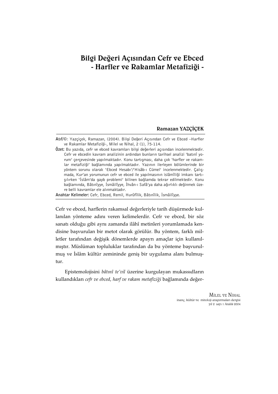 Bilgi Değeri Açısından Cefr ve Ebced – Harfler ve Rakamlar Metafiziği PDF – Kolektif