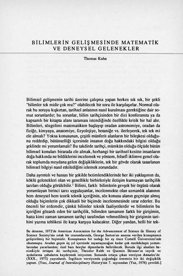 Bilimlerin Gelişmesinde Matematik ve Bilimsel Gelenekler PDF – Thomas Kuhn