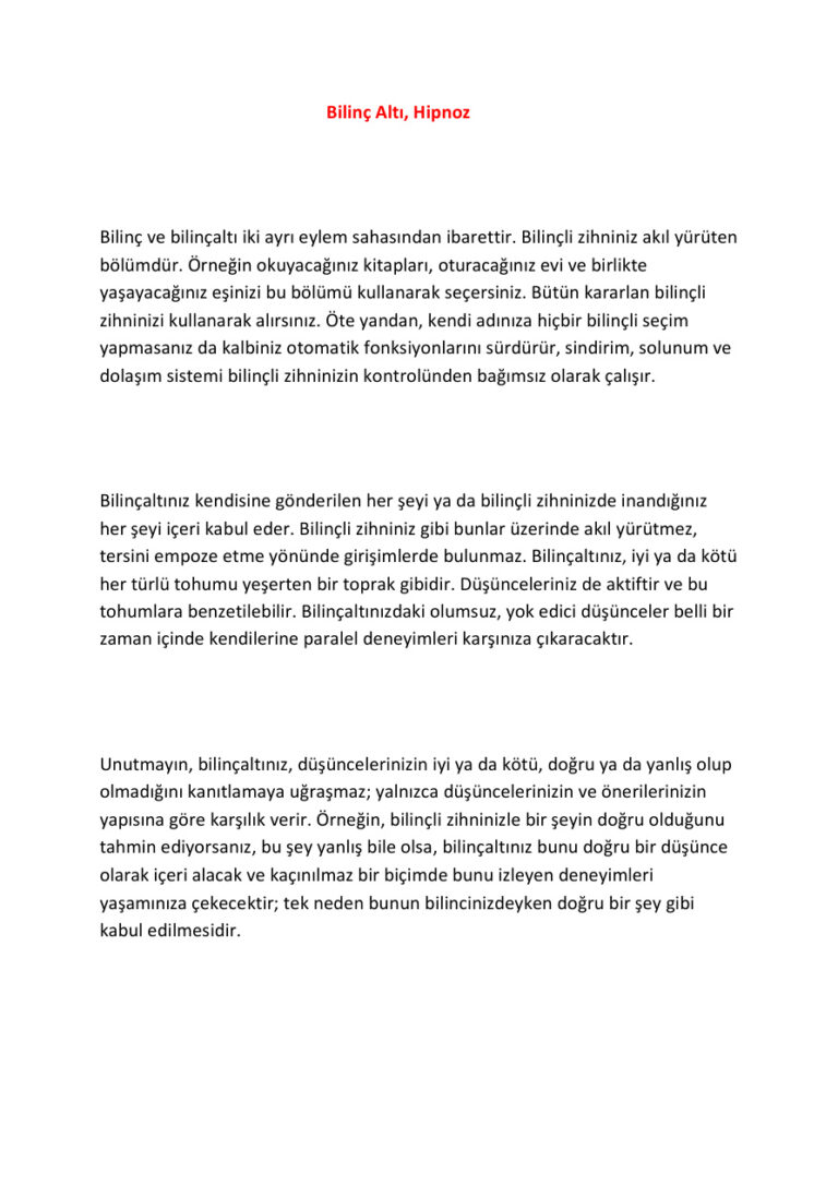 Bilinç Altı, Hipnoz Kitap Kapağı
