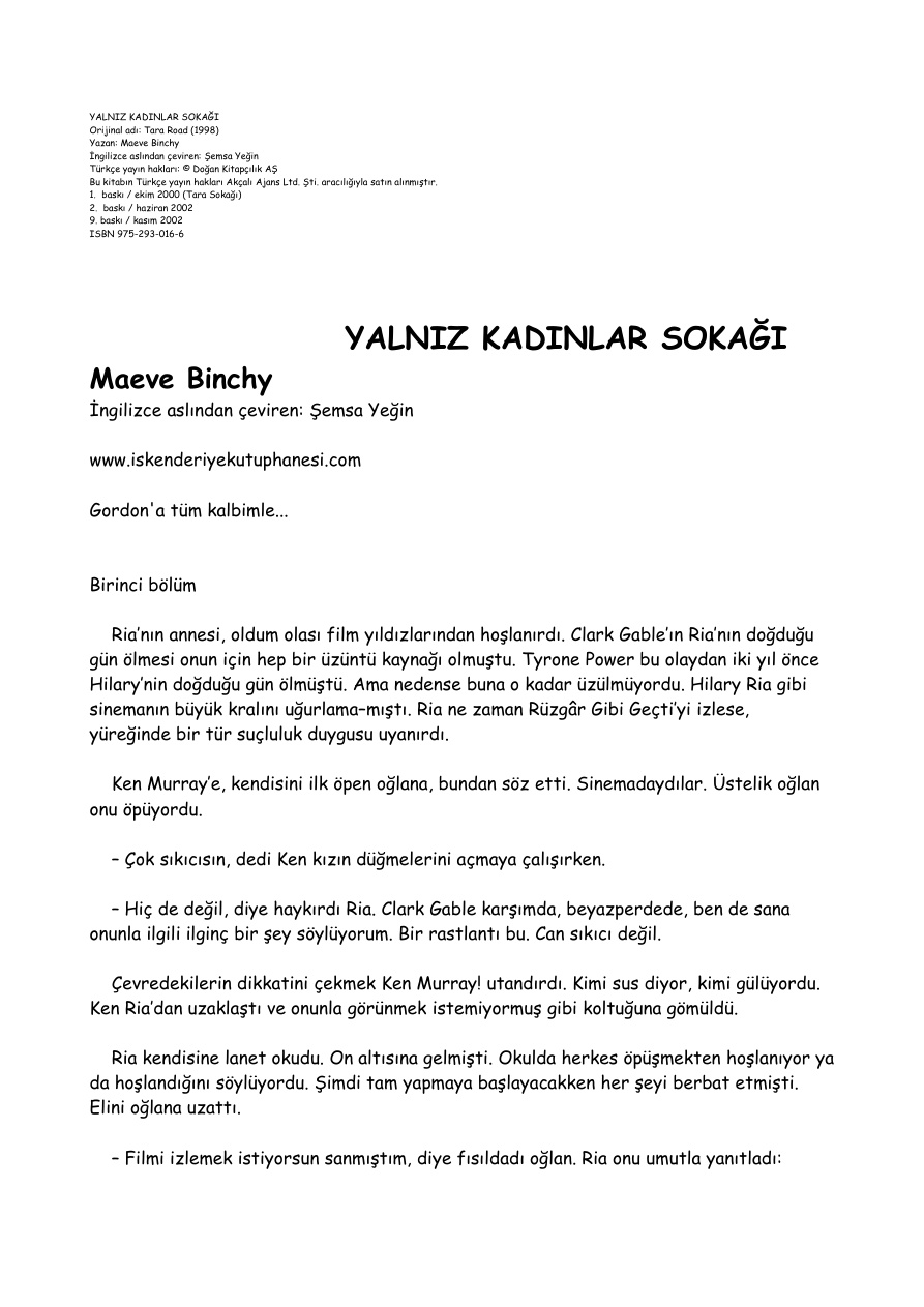 Yalnız Kadınlar Sokağı PDF – Maeve Binchy