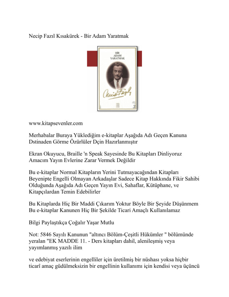 Bir Adam Yaratmak Kitap Kapağı