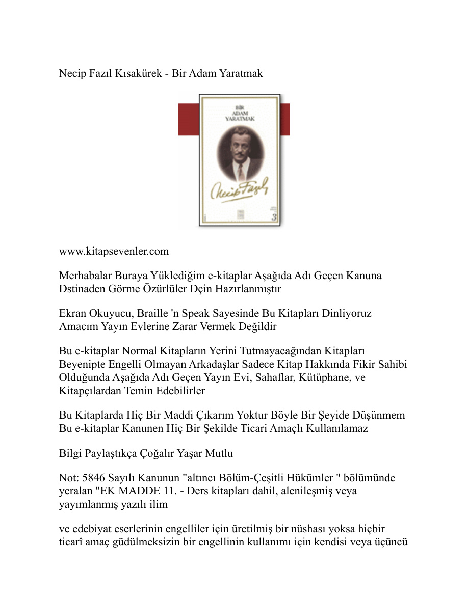 Bir Adam Yaratmak PDF – Necip Fazıl Kısakürek