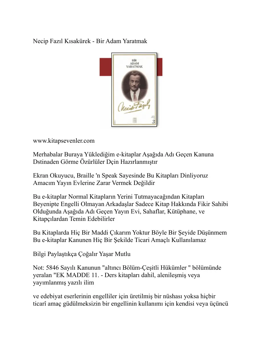 Bir Adam Yaratmak PDF – Necip Fazıl Kısakürek