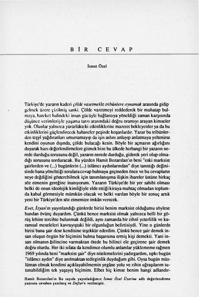 Bir Cevap PDF – İsmet Özel