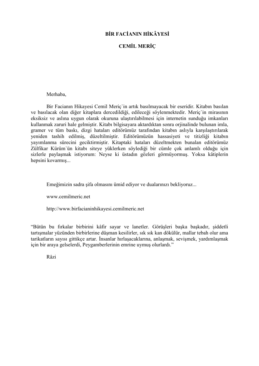Bir Facianın Hikayesi PDF – Cemil Meriç