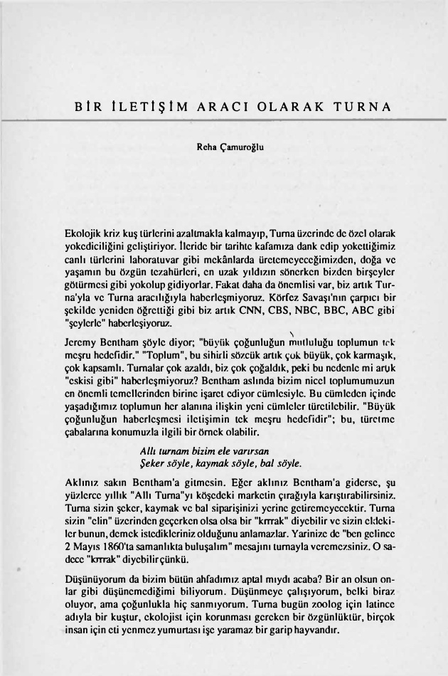 Bir İletişim Aracı Olarak Turna PDF – Reha Çamuroğlu