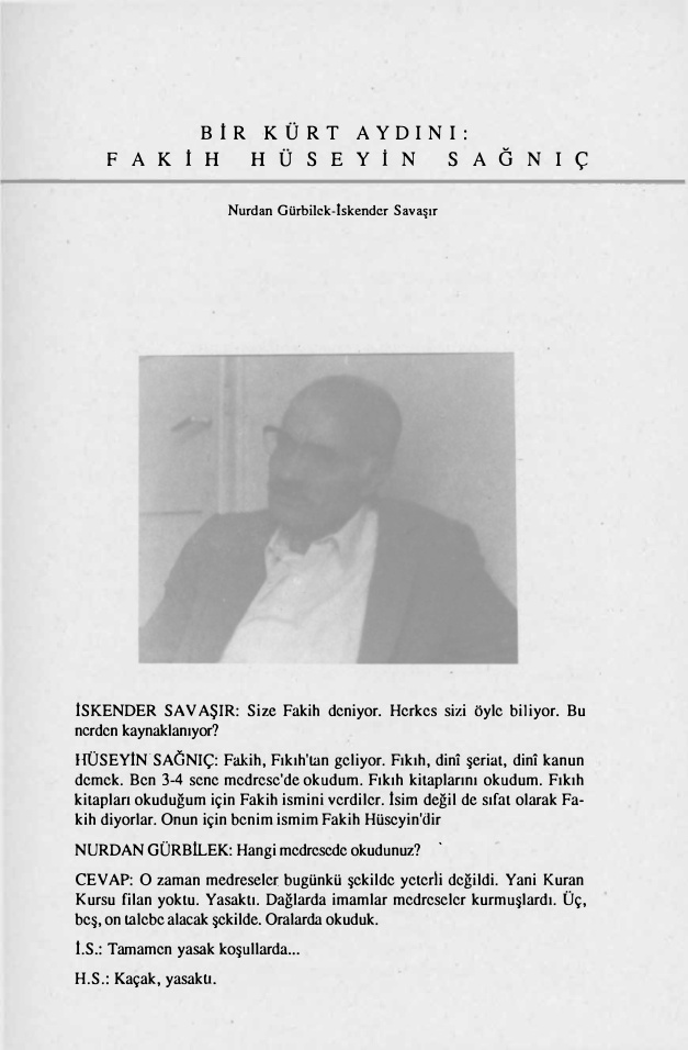 Bir Kürt Aydını Fakih Hüseyin Sağnıç PDF – Haz. Nurdan Gürbilek, İskender Savaşır