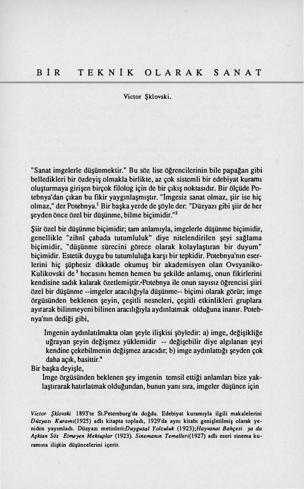Bir Teknik Olarak Sanat PDF – Victor Şklovski