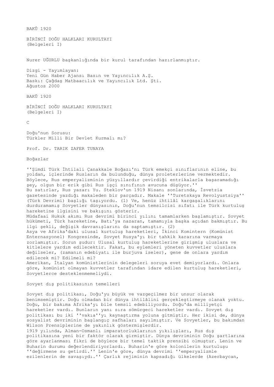 Birinci Doğu Halkları Kurultayı PDF – Kolektif