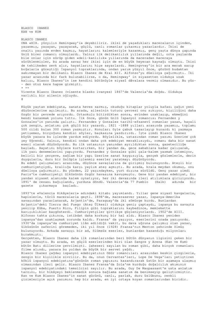 Blasco Ibanez Kan Ve Kum Kitap Kapağı