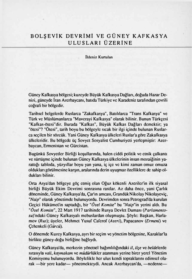 Bolşevik Devrimi ve Güney Kafkasya Ulusları Üstüne PDF – İldeniz Kurtulan