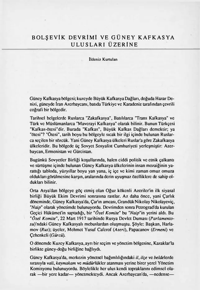 Bolşevik Devrimi ve Güney Kafkasya Ulusları Üstüne PDF – İldeniz Kurtulan