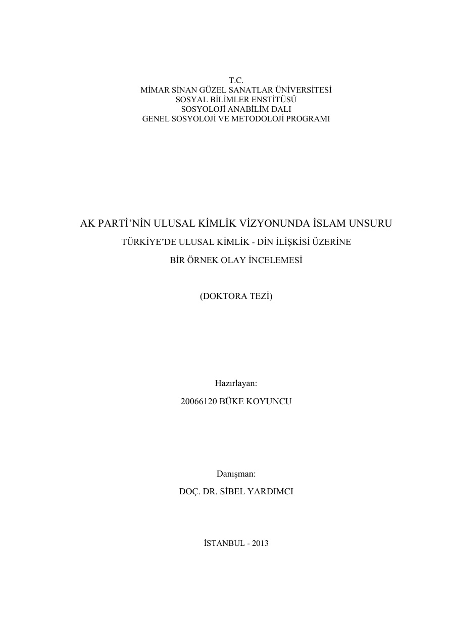 Ak Partinin Ulusal Kimlik Vizyonunda İslam Unsuru PDF – Büke Koyuncu