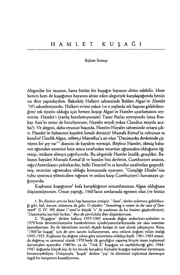 Hamlet Kuşağı PDF – Bülent Somay