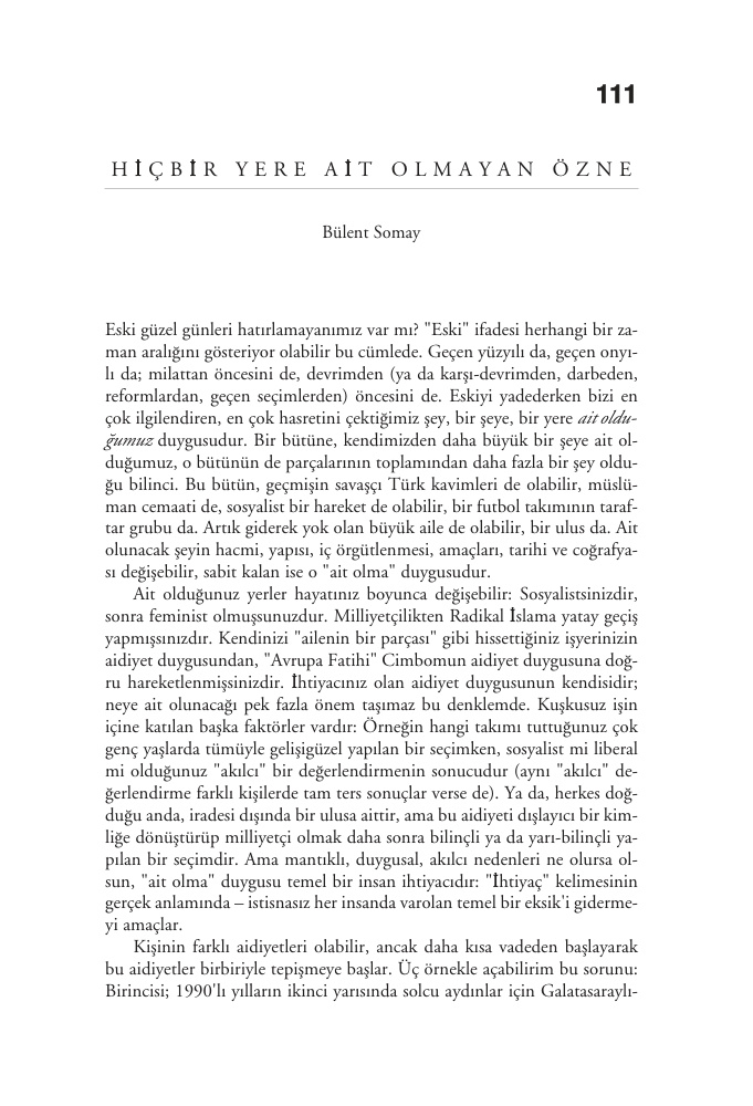 Hiçbir Yere Ait Olmayan Özne PDF – Bülent Somay