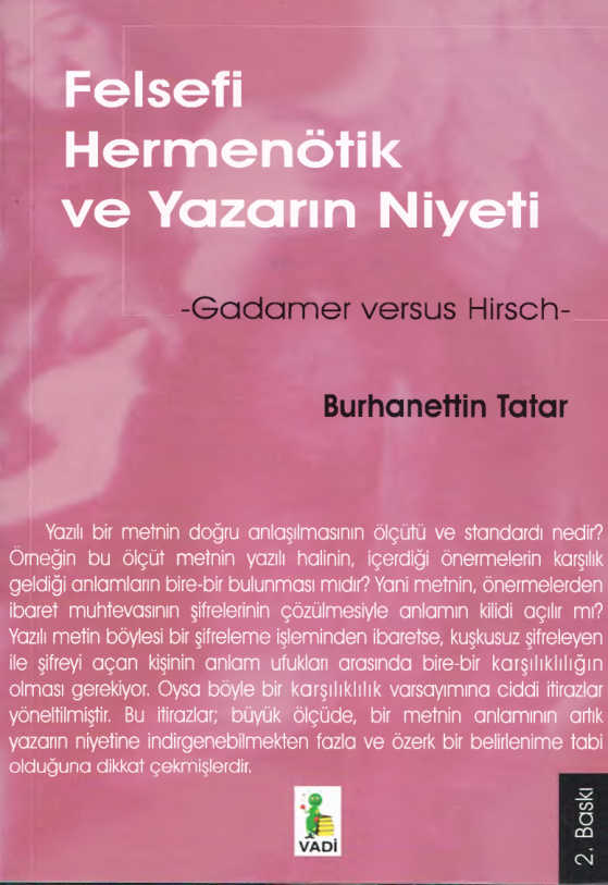 Felsefi Hermenötik ve Yazarın Niyeti PDF – Burhanettin Tatar