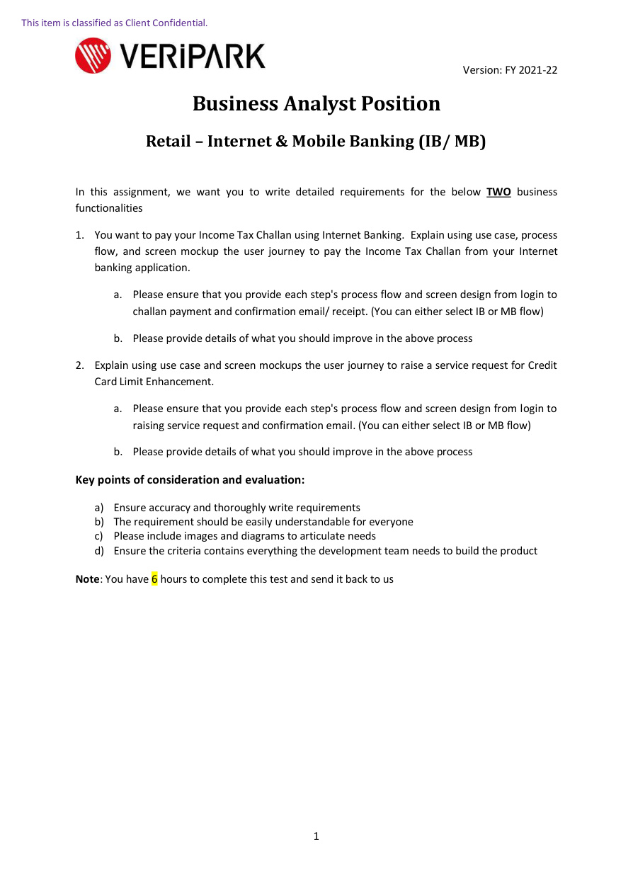 Business Analyst Test Assignment: Retail Banking PDF – Unknown