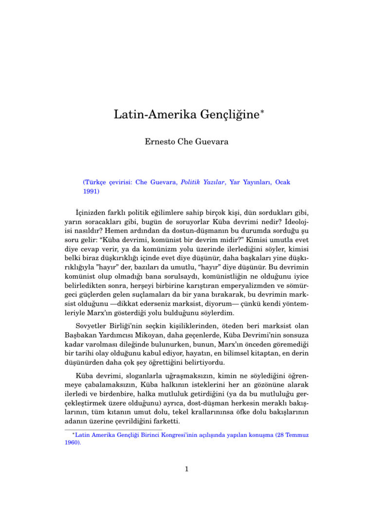 Latin-Amerika Gençliğine PDF - Ernesto Che Guevara 11 CHE GUEVARA Latin Amerika Gençliğine Kitap Kapağı