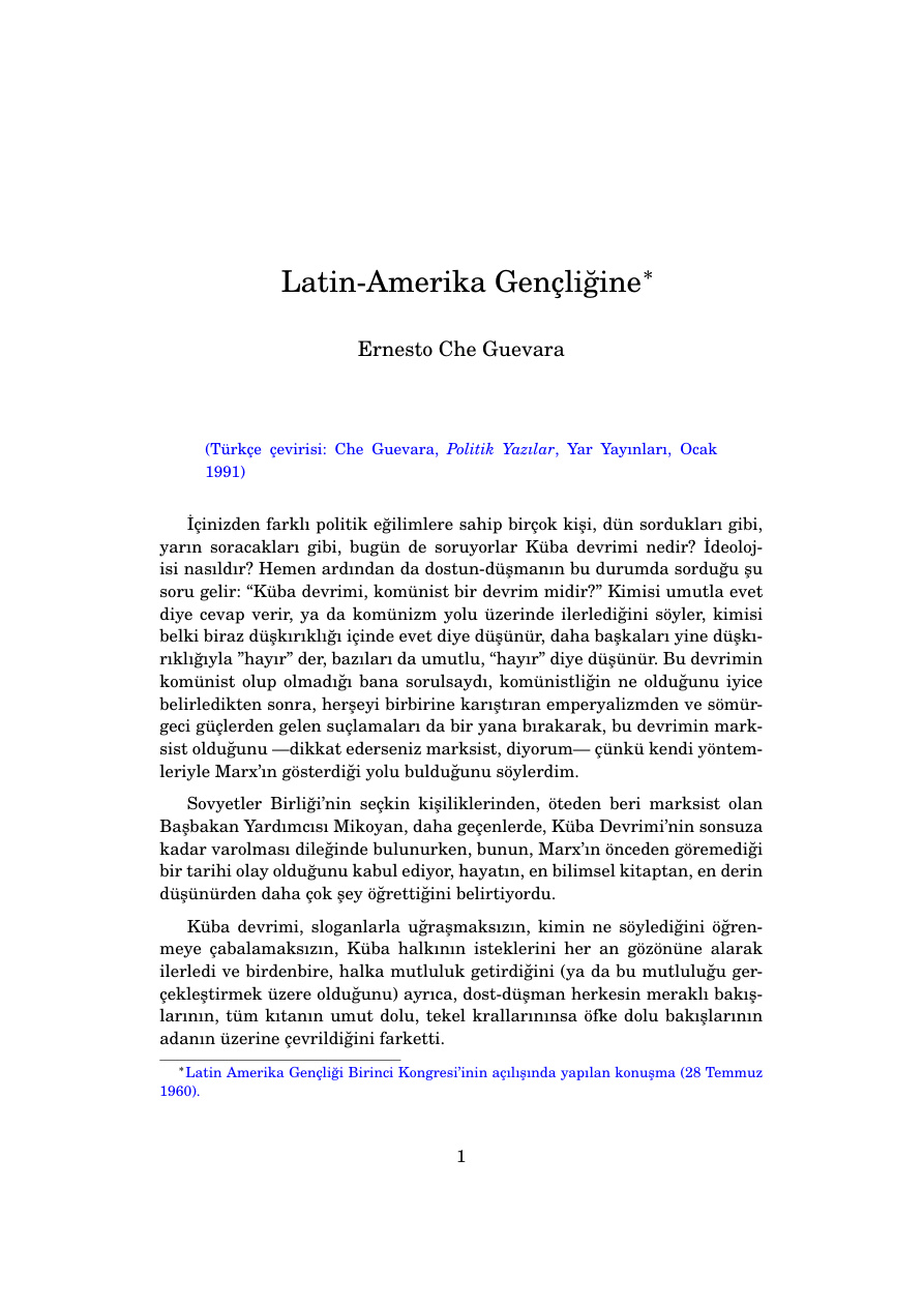 Latin-Amerika Gençliğine PDF – Ernesto Che Guevara
