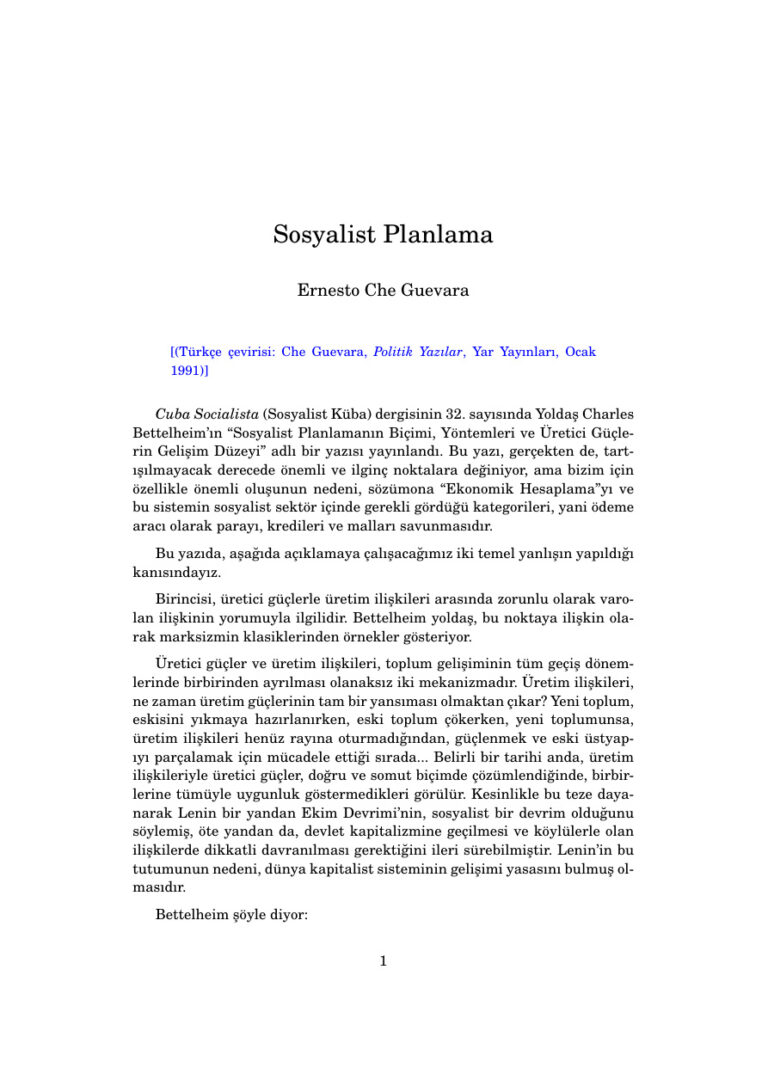 Sosyalist Planlama PDF - Ernesto Che Guevara 7 CHE GUEVARA Sosyalist Planlama Kitap Kapağı