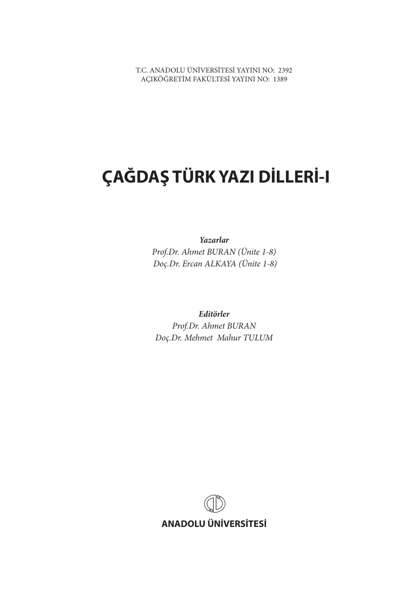 Çağdaş Türk Yazı Dilleri 1 PDF – Kolektif / Dilbilim