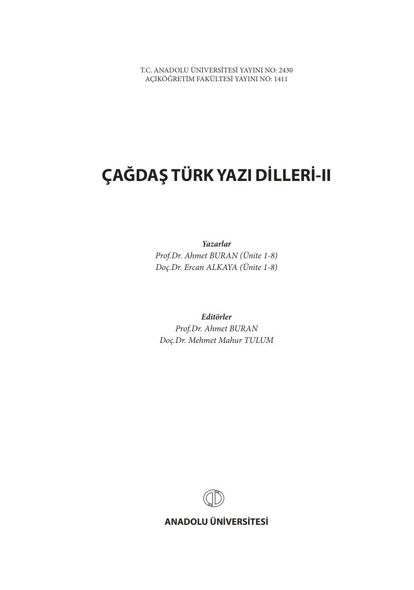 Çağdaş Türk Yazı Dilleri 2 PDF – Kolektif / Dilbilim