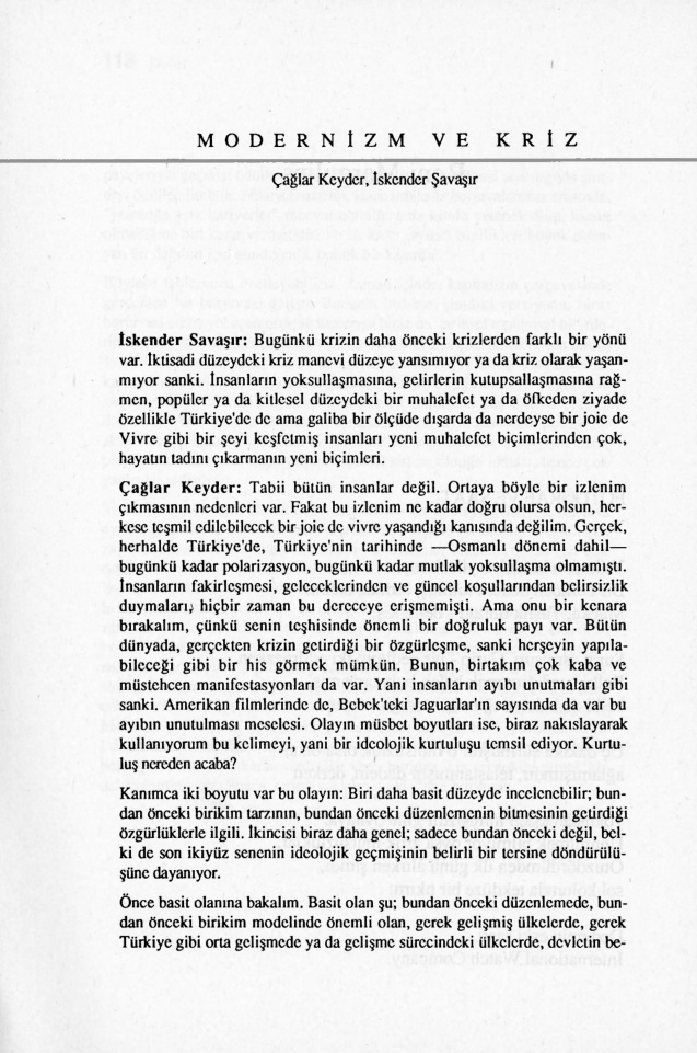 Modernizm ve Kriz PDF – Çağlar Keyder, İskender Savaşır