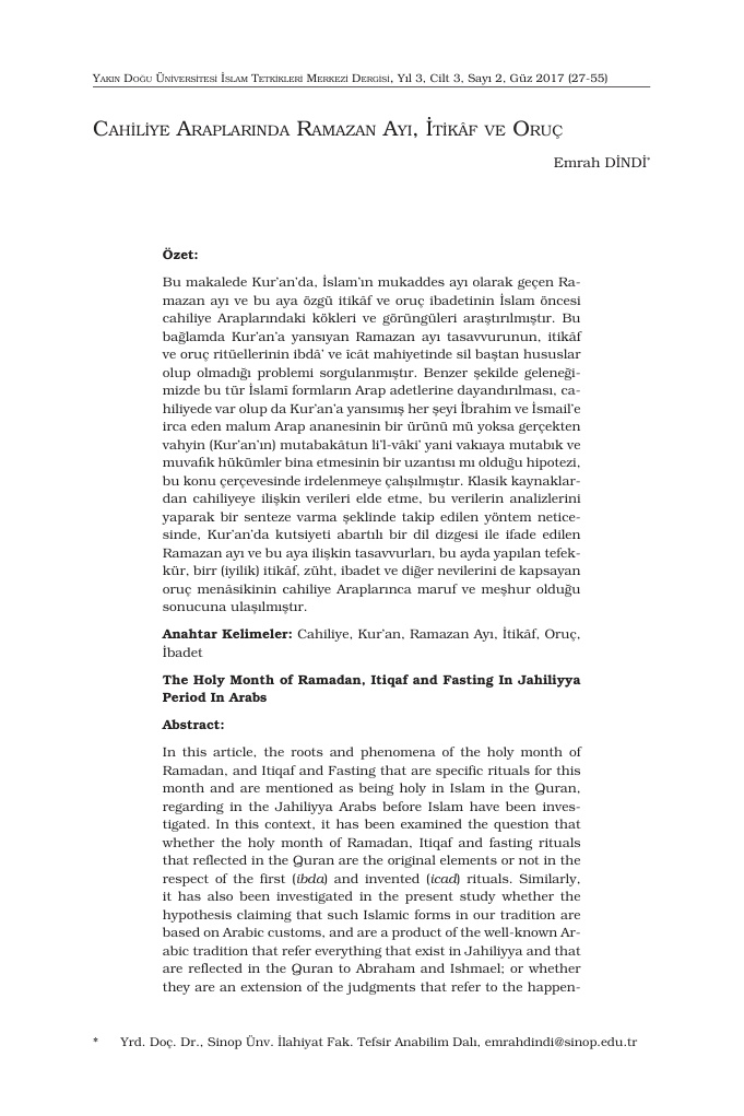 Cahiliye Araplarında Ramazan Ayı, İtikaf ve Oruç PDF – Kolektif / Akademik İnceleme