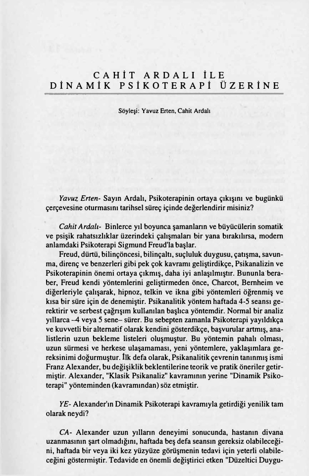 Cahit Ardalı ile Dinamik Psikoterapi Üzerine PDF – Haz. Yavuz Erten