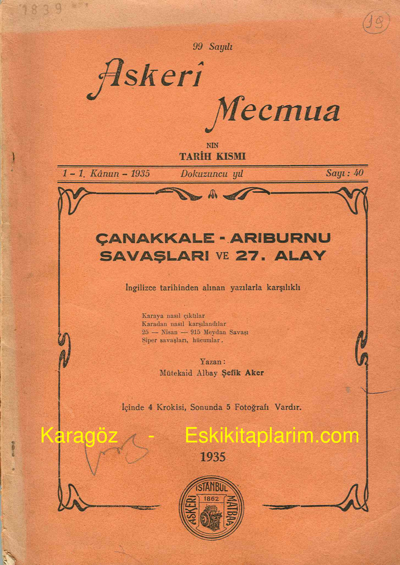 Çanakkale Arıburnu Savaşları ve 27nci Alay PDF – Kolektif / Askeri Tarih