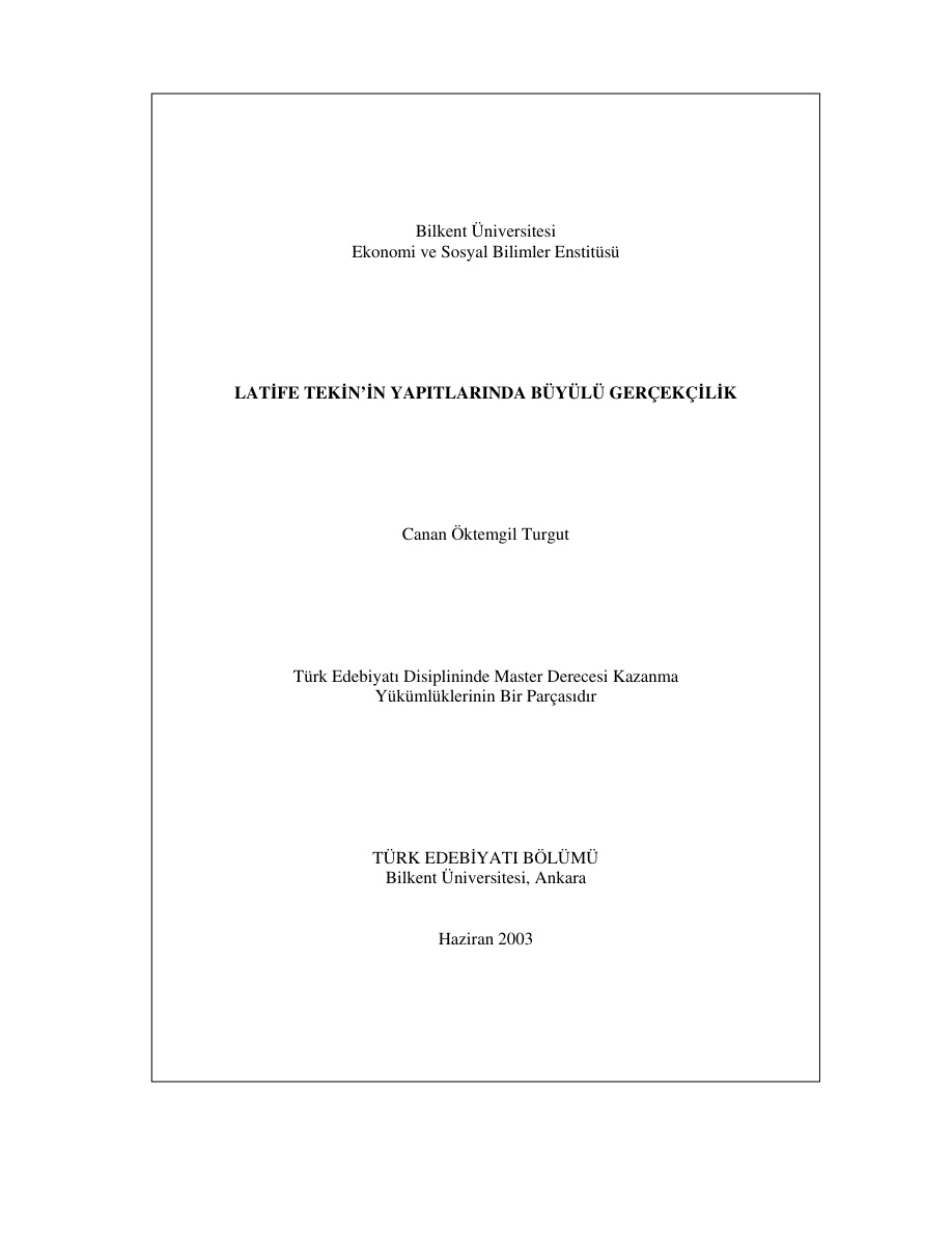 Latife Tekin’in Yapıtlarında Büyülü Gerçekçilik PDF – Canan Öktemgil Turgut