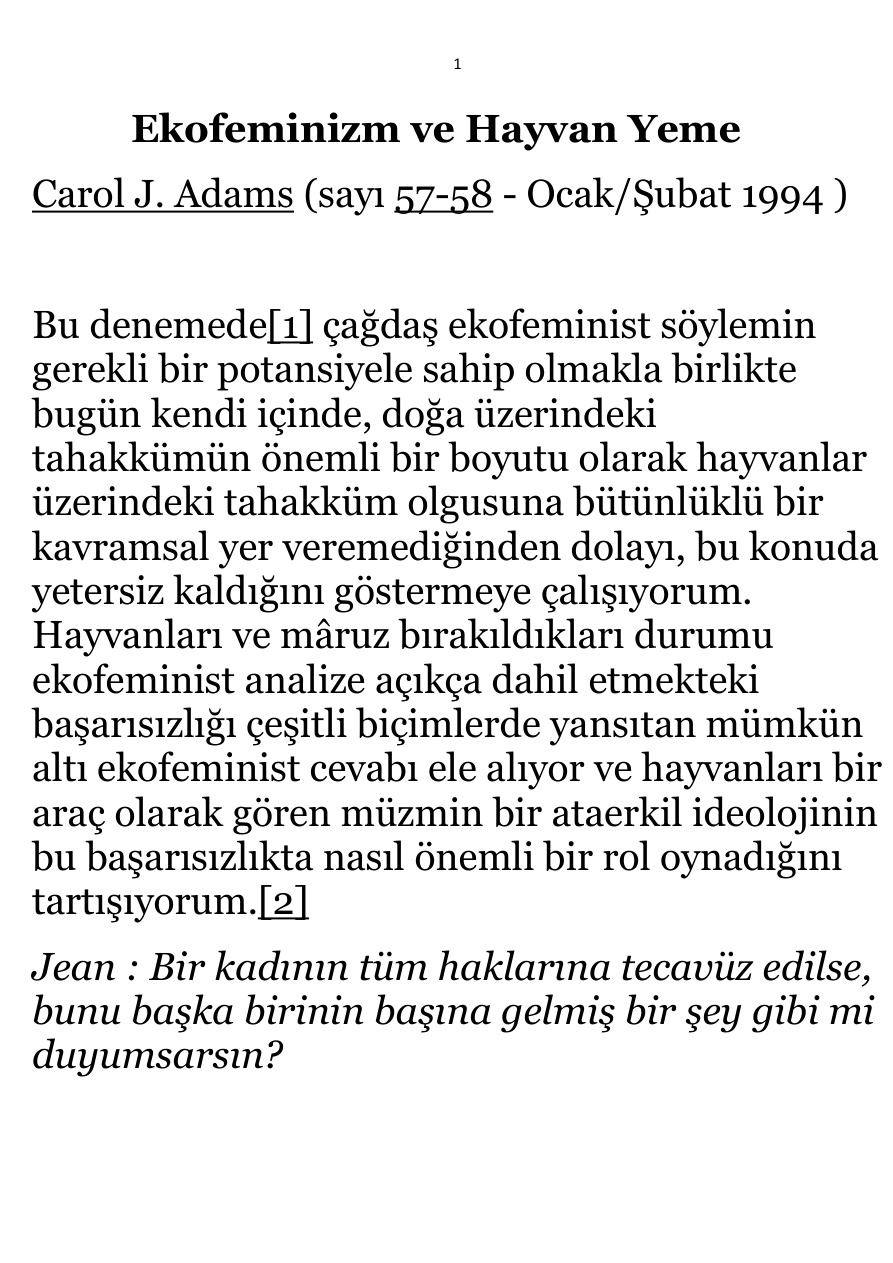 Ekofeminizm ve Hayvan Yeme PDF – Carol J. Adams