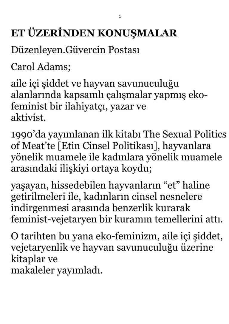 Carol J. Adams Röportajı Et Üzerinden Konuşmalar Kitap Kapağı