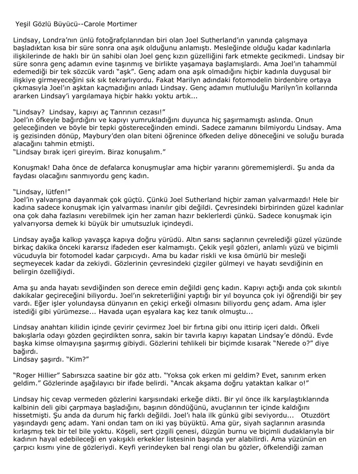 Yeşil Gözlü Büyücü PDF – Carole Mortimer