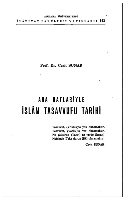 Ana Hatlarıyla İslam Tasavvufu Tarihi PDF – Cavit Sunar