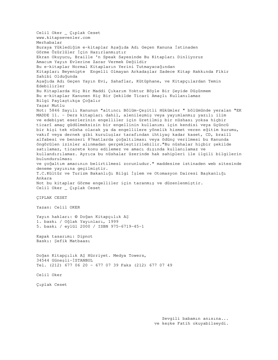 Çıplak Ceset PDF – Celil Öker