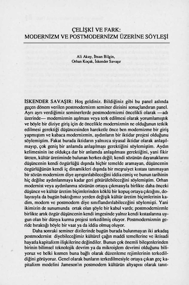 Çelişki ve Fark: Modernizm ve Postmodernizm Üzerine Söyleşi PDF – Ali Akay, İhsan Bilgin, Orhan Koçak, İskender Savaşır