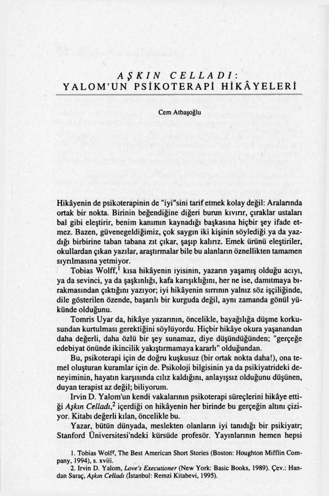 Aşkın Celladı; Yalom’un Psikoterapi Hikâyeleri PDF – Cem Atabaşoğlu