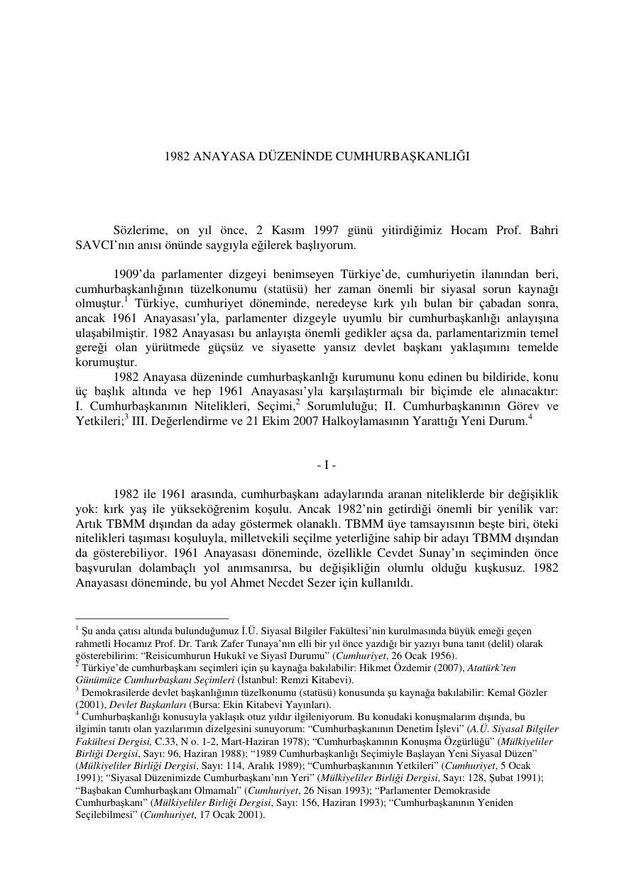 1982 Anayasa Düzeninde Cumhurbaşkanlığı PDF – Cem Eroğul