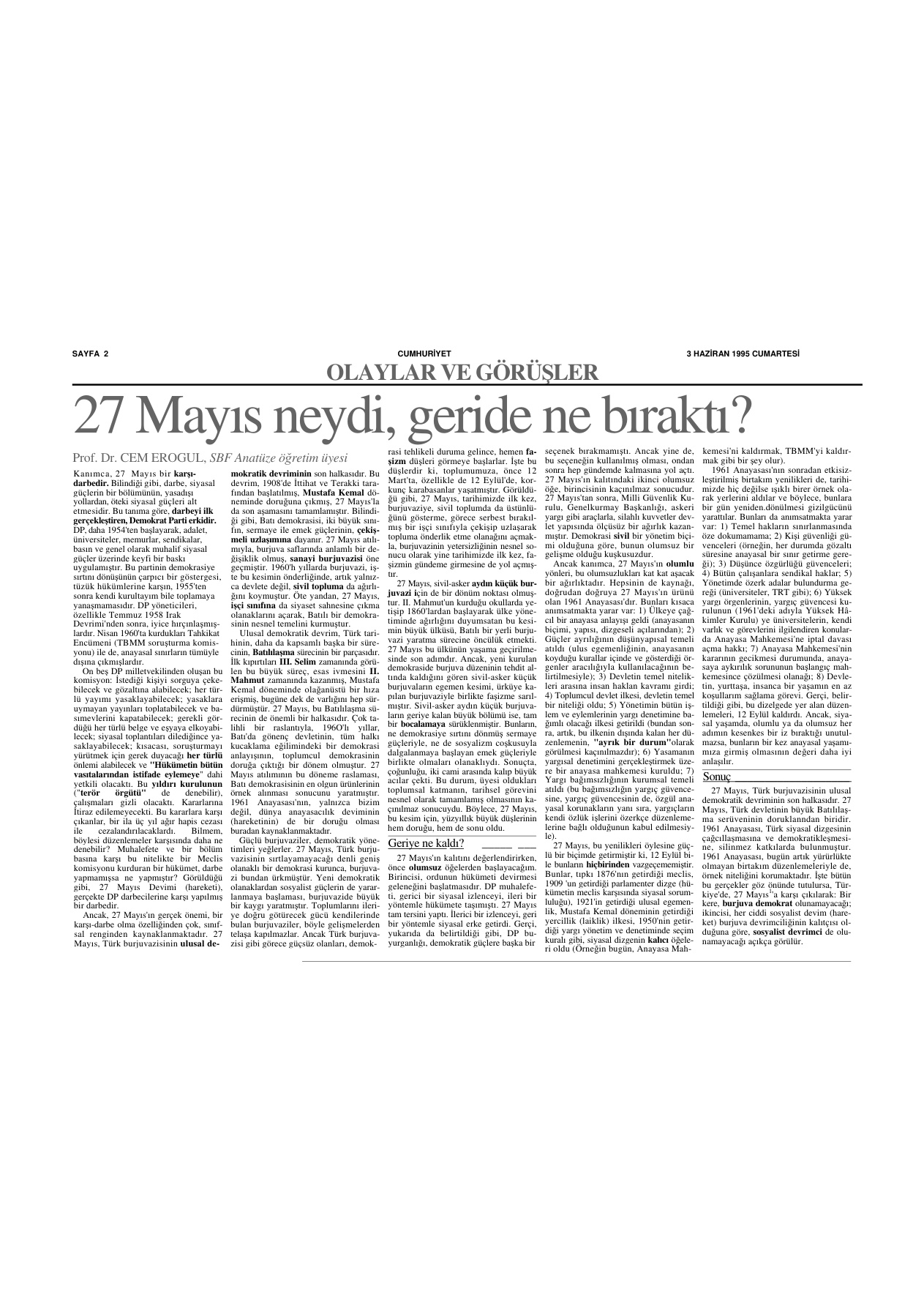 27 Mayıs Neydi, Geride Ne Bıraktı PDF – Cem Eroğul