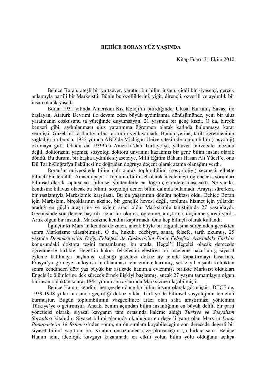 Behice Boran Yüz Yaşında PDF – Cem Eroğul (Derleyen)