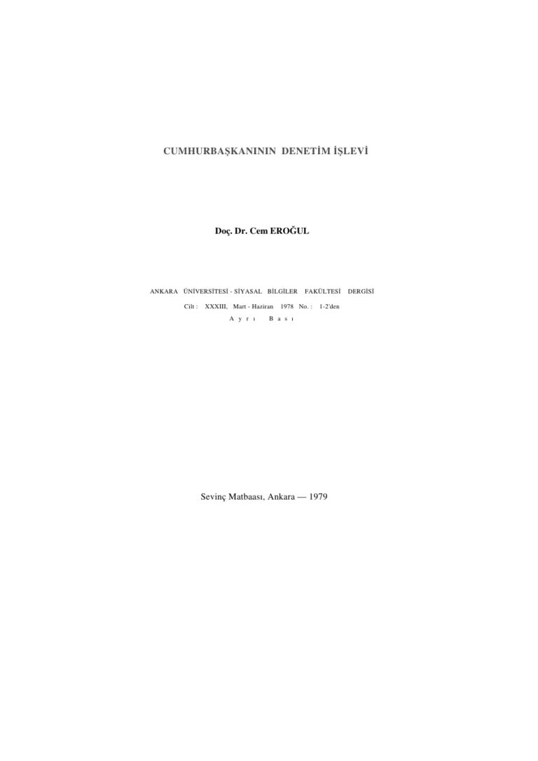 Cem Eroğul Cumhurbaşkanının Denetim İşlevi Kitap Kapağı