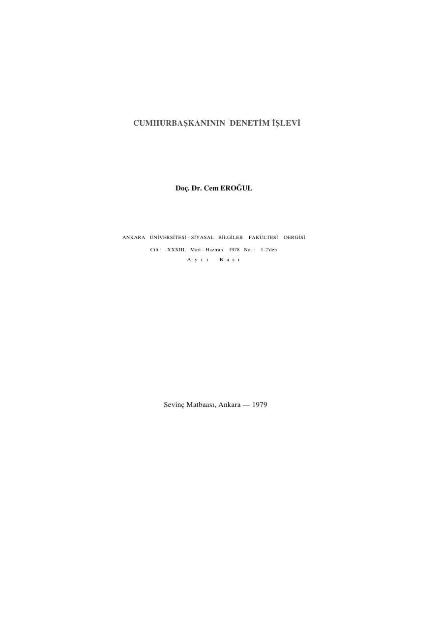 Cumhurbaşkanının Denetim İşlevi PDF – Cem Eroğul
