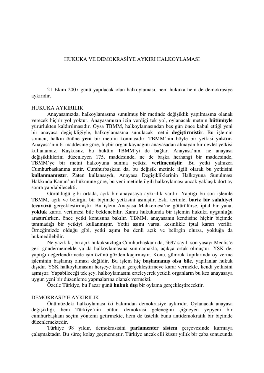 Hukuk ve Demokrasiye Aykırı Halkoylaması PDF – Cem Eroğul