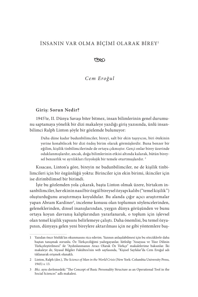 İnsanın Var Olma Biçimi Olarak Birey PDF – Cem Eroğul