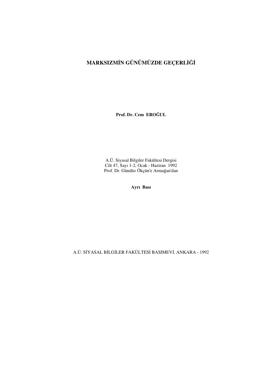 Marksizmin Günümüzde Geçerliği PDF – Cem Eroğul