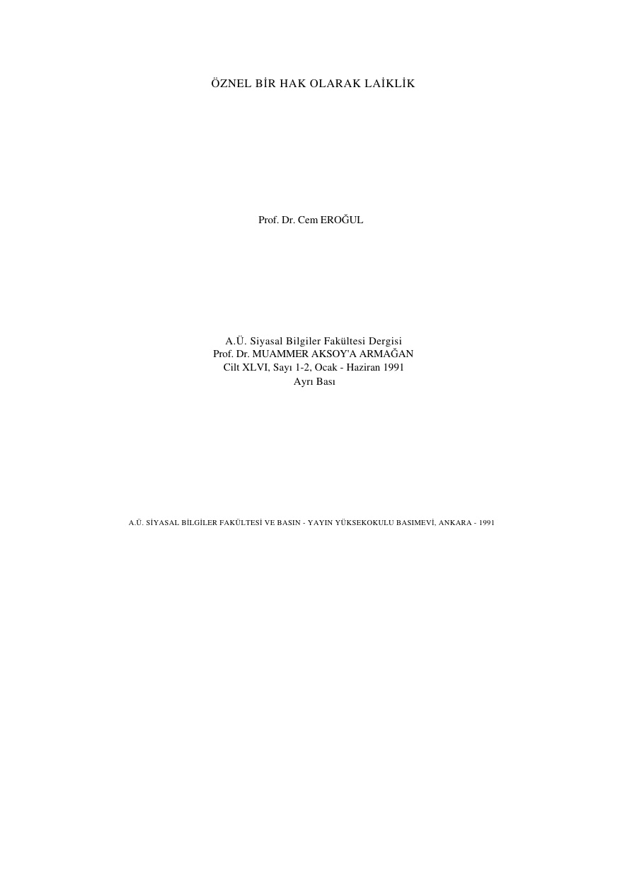 Öznel Bir Hak Olarak Laiklik PDF – Cem Eroğul