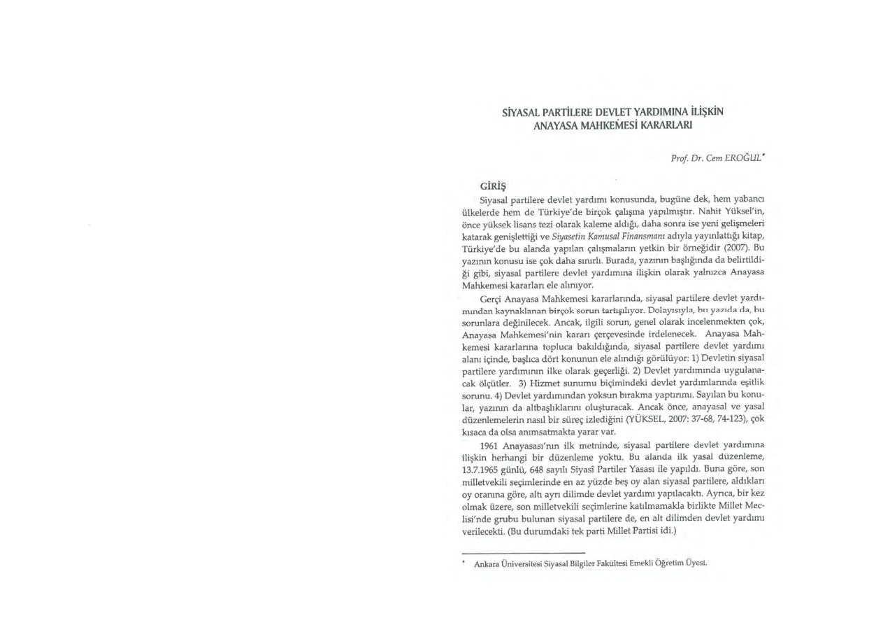 Siyasal Partilere Devlet Yardımına İlişkin Anayasa Mahkemesi Kararları PDF – Cem Eroğul